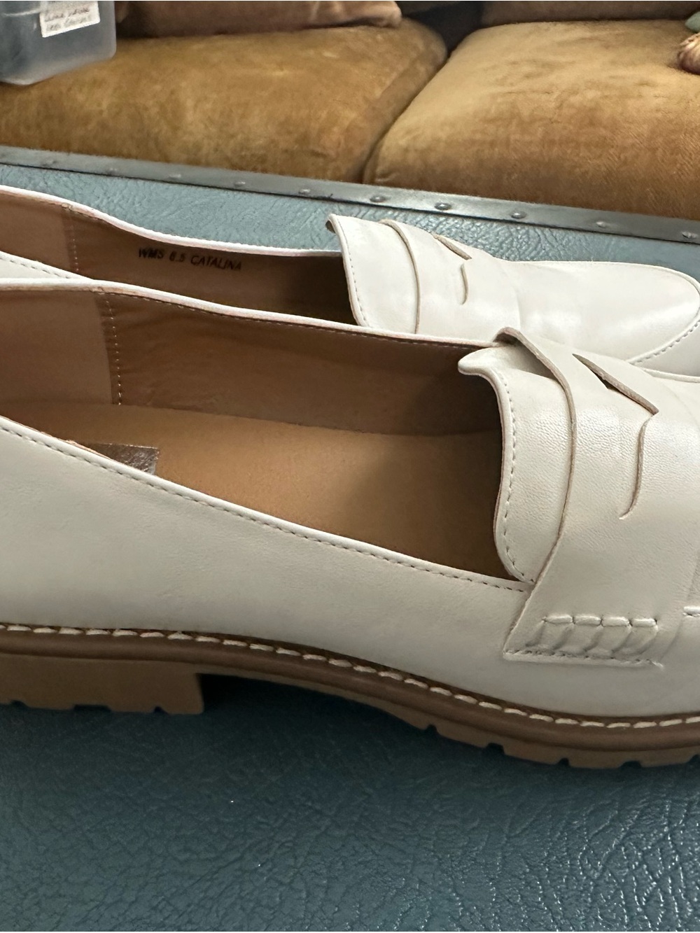 Dolce Vita Cream Penny Loafers with Tan Sole